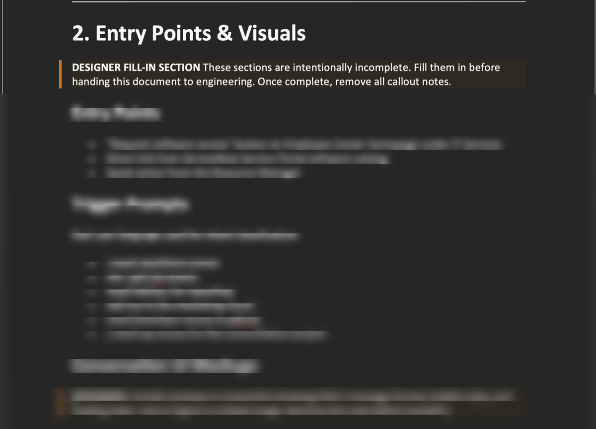 The entry prompt section of the engineering handoff document