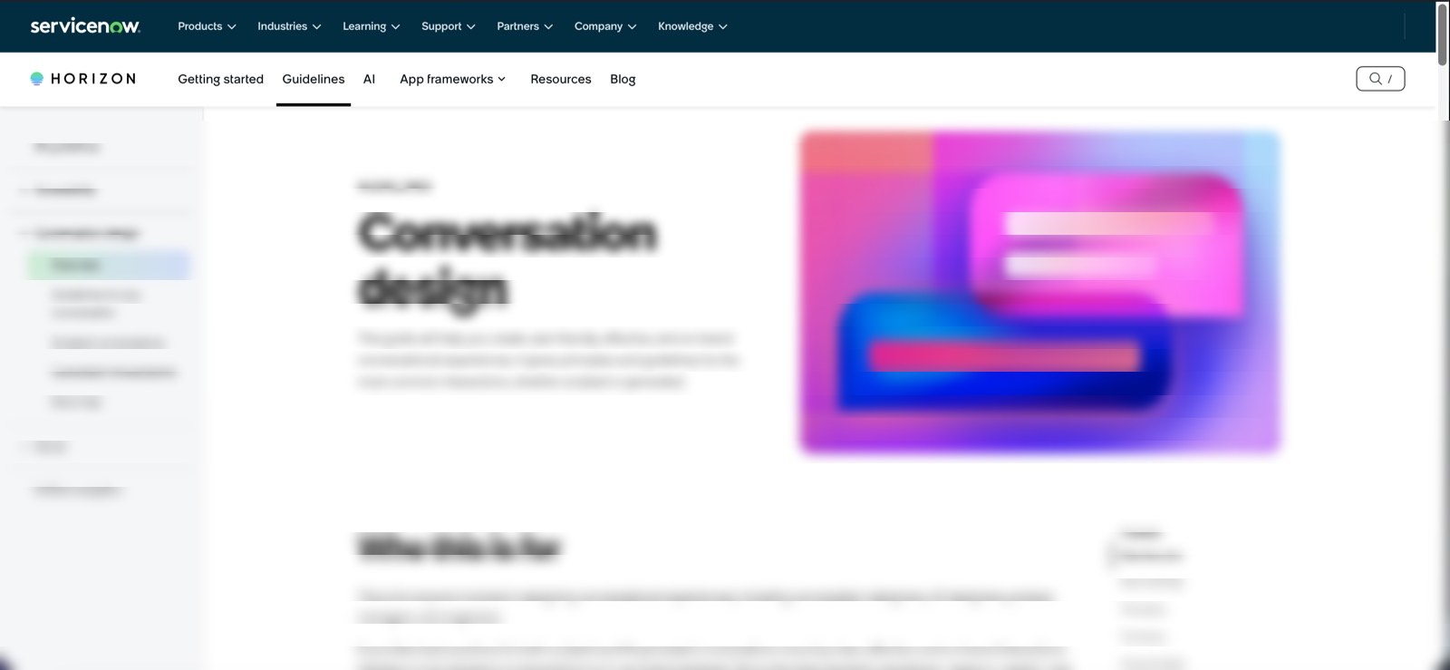The conversation design principles published in Horizon, ServiceNow's design system